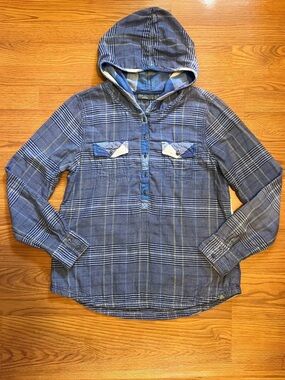 PRANA Anja Hooded Pullover 1/2 Button Two Toned Organic Cotton Pockets Women's M